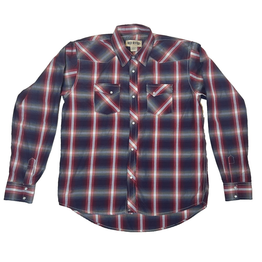 Red River Men's Western Pearl Snap Shirt – Plaid Long Sleeve Cowboy Button-Up